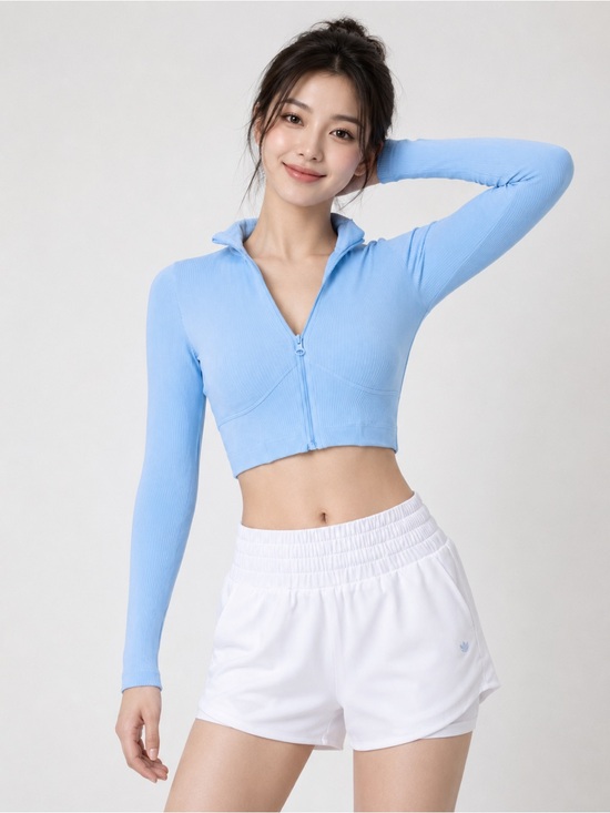 Forever 21 Tops - Forever 21 Active Powder Blue Cropped Zip-Up Jacket – Size M